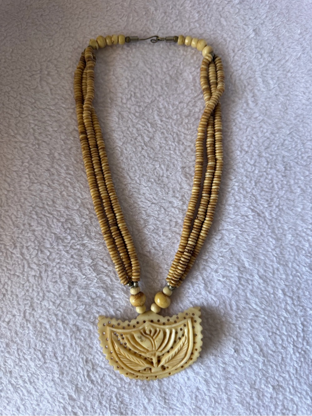 Handcrafted Yellow Bone Pendant Necklace - Boho Multi-Strand Beaded Statement